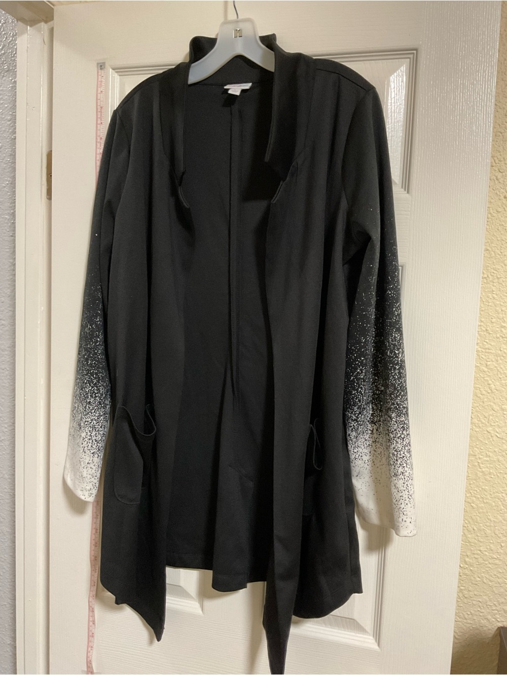LuLaRoe Black Coatigan with White Ombre Sleeves
